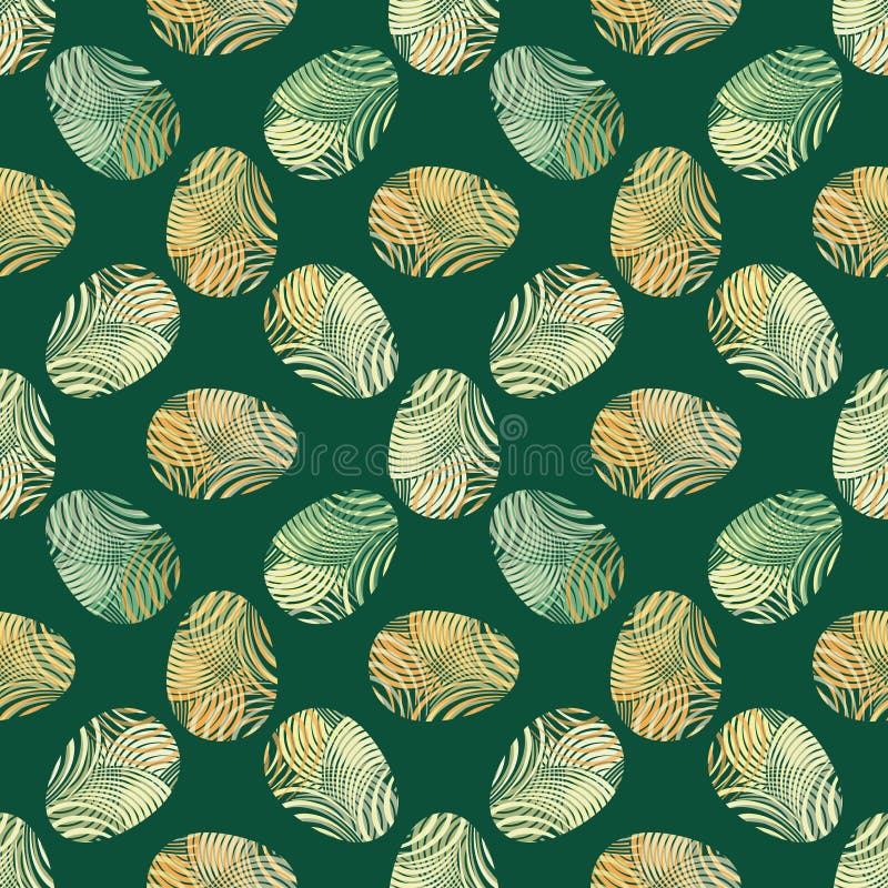 Simple flat Abstract seamless vector pattern with Easter Eggs decorated with green, orange and yellow geometric grass. stock illustration
