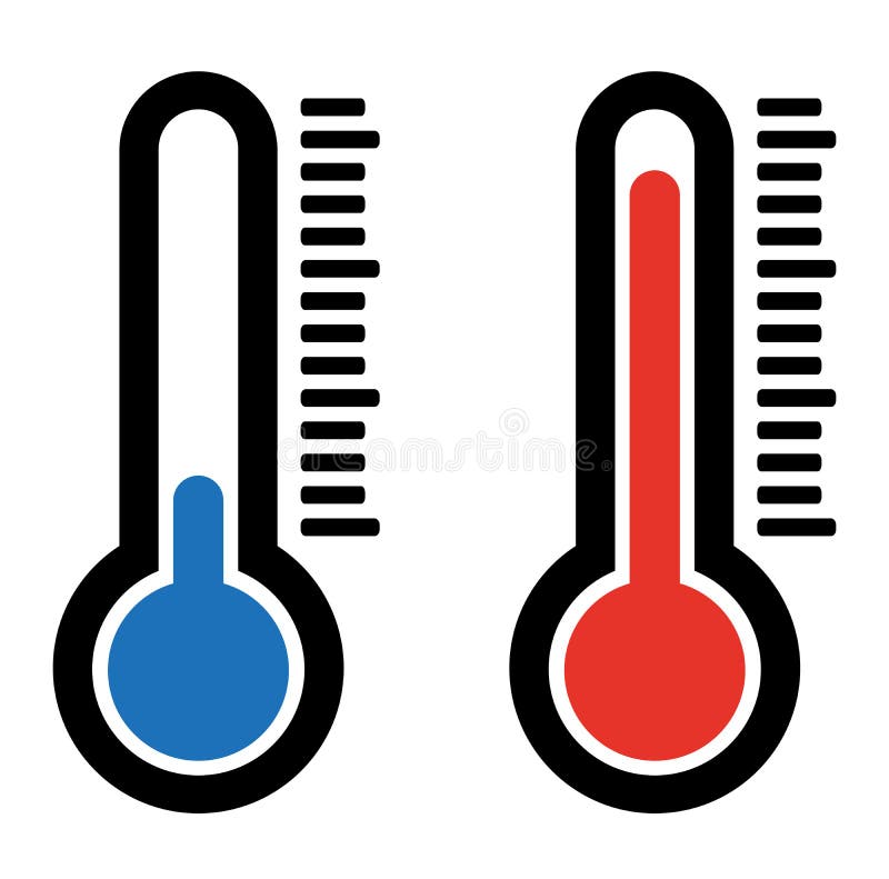 Simple Flat Hot and Cold Temperature Air Thermometer Icon Stock Vector