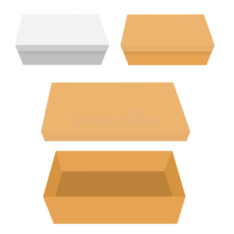3 Simple Vector, Mockup Brown and White Shoe Box stock illustration