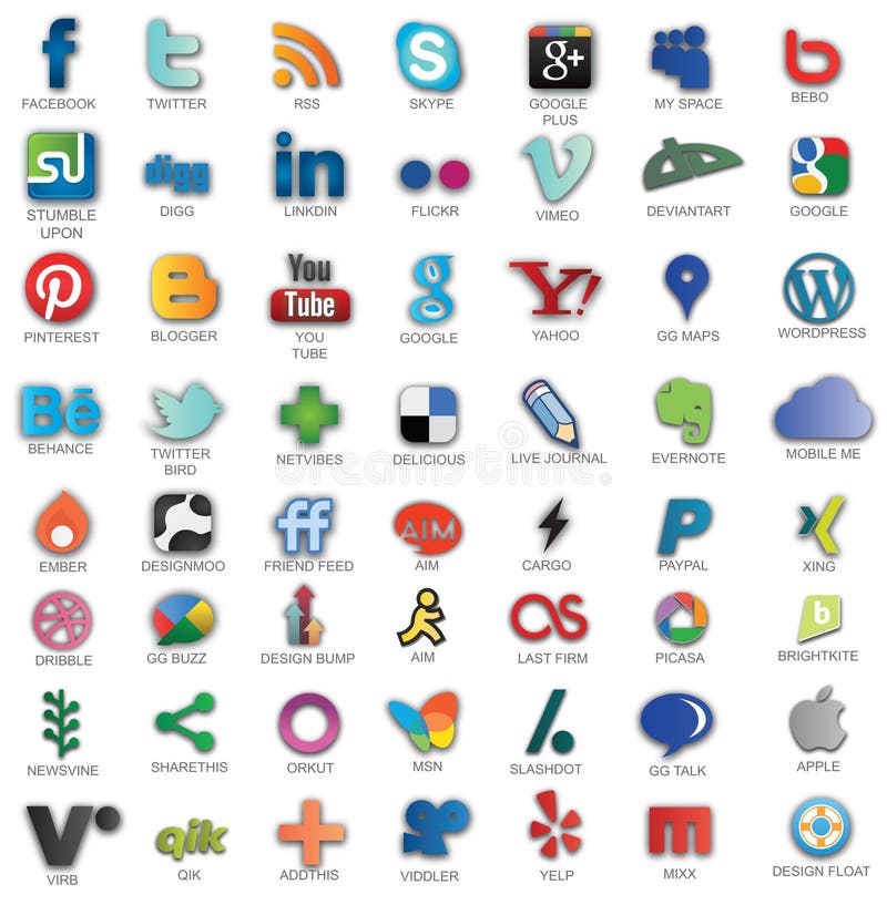 Simple Flat Social Media Network Icons Collection Set Design with ...