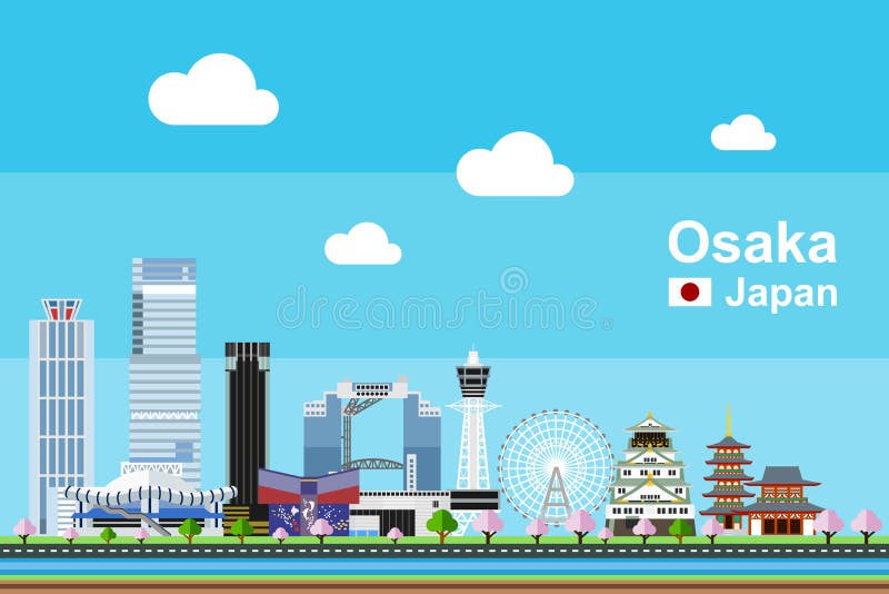 Flat Osaka Cityscape stock vector. Illustration of tourism - 108523727