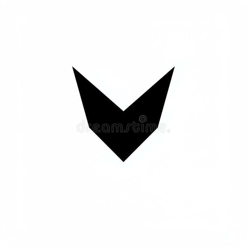 A simple geometric design features a bold, black chevron or inverted triangle pointing vector illustration