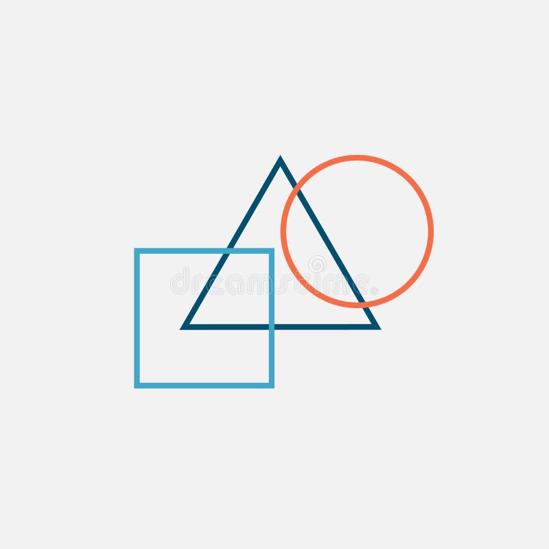 Simple Geometrical Logo with Triangle, Square and Circle on a Blue Background. Vector