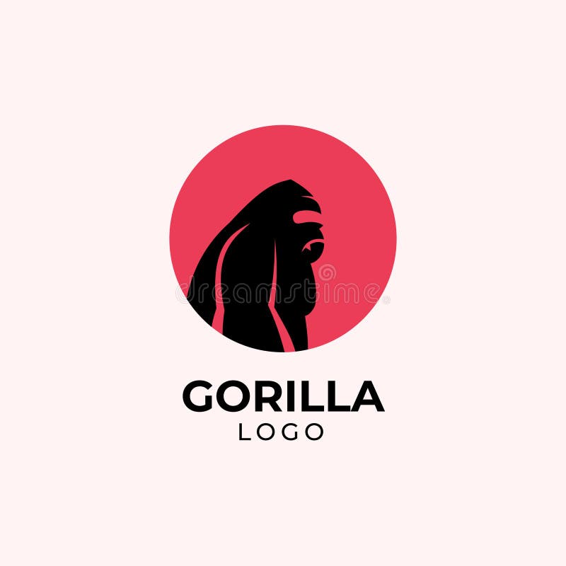 Simple Gorilla Logo Design Template with Red Circle Stock Vector