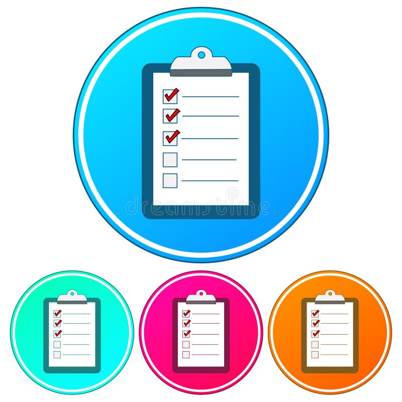 Simple, gradient, circular checklist/clipboard icon. Four color variations royalty free illustration Simple, gradient, circular checklist/clipboard icon. Four color variations royalty free illustration