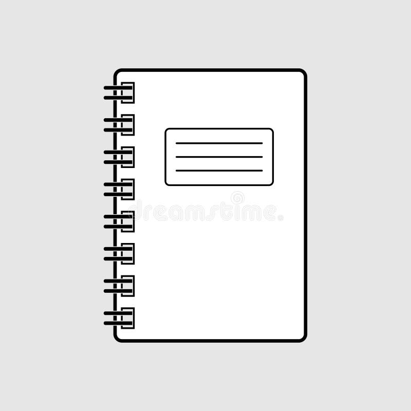 Simple graphic black and white flat vector notebook icon isolated. Spring notepad sign on grey background vector illustration