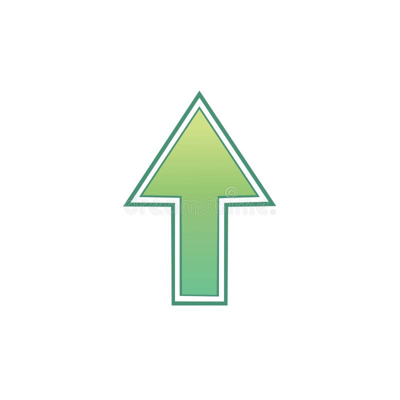 Simple green arrow pointing upwards with a gradient color and outline royalty free illustration