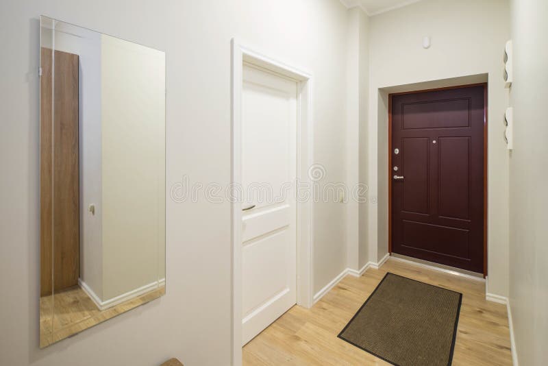 Simple Hall Interior. Doors and Mirror. Stock Image Image of doors