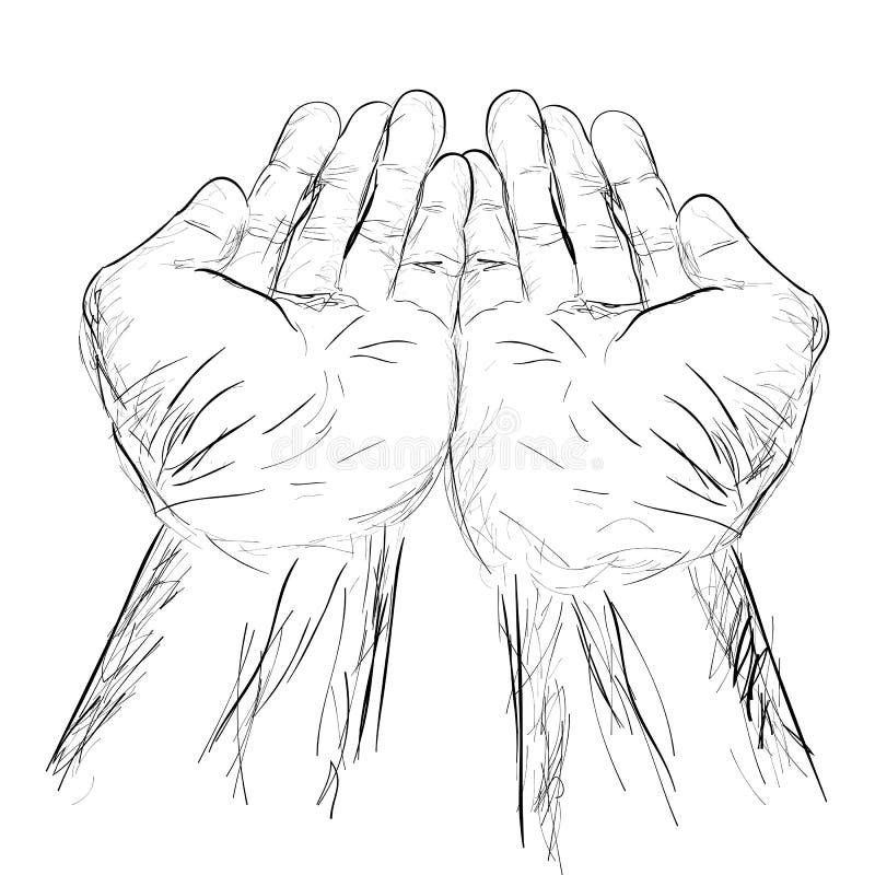 Simple Hand Draw Sketch Praying Hand Stock Vector Illustration Of Symbol Doodle