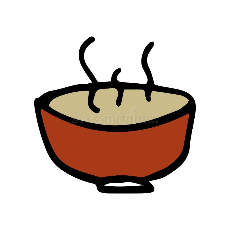 Simple Hand Drawn Bowl of Soup, Doodle Cartoon Style Stock Vector