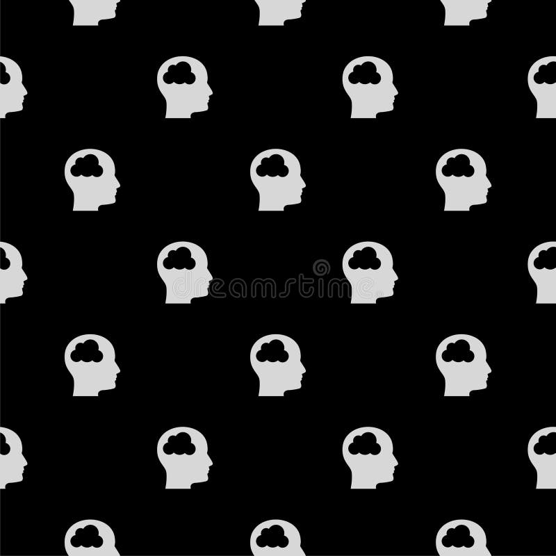 Simple Head icon with cloud seamless pattern isolated on black background royalty free illustration