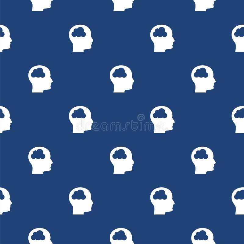 Simple Head icon with cloud seamless pattern isolated on color background vector illustration