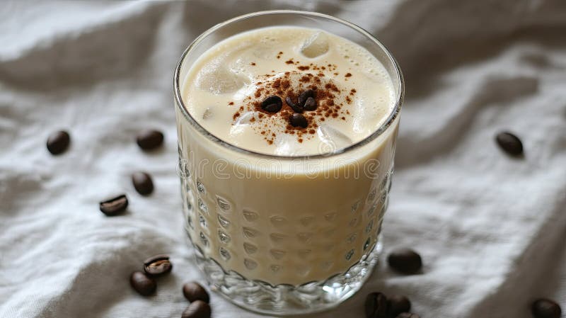Simple iced coffee with milk and coffee beans. royalty free stock photos