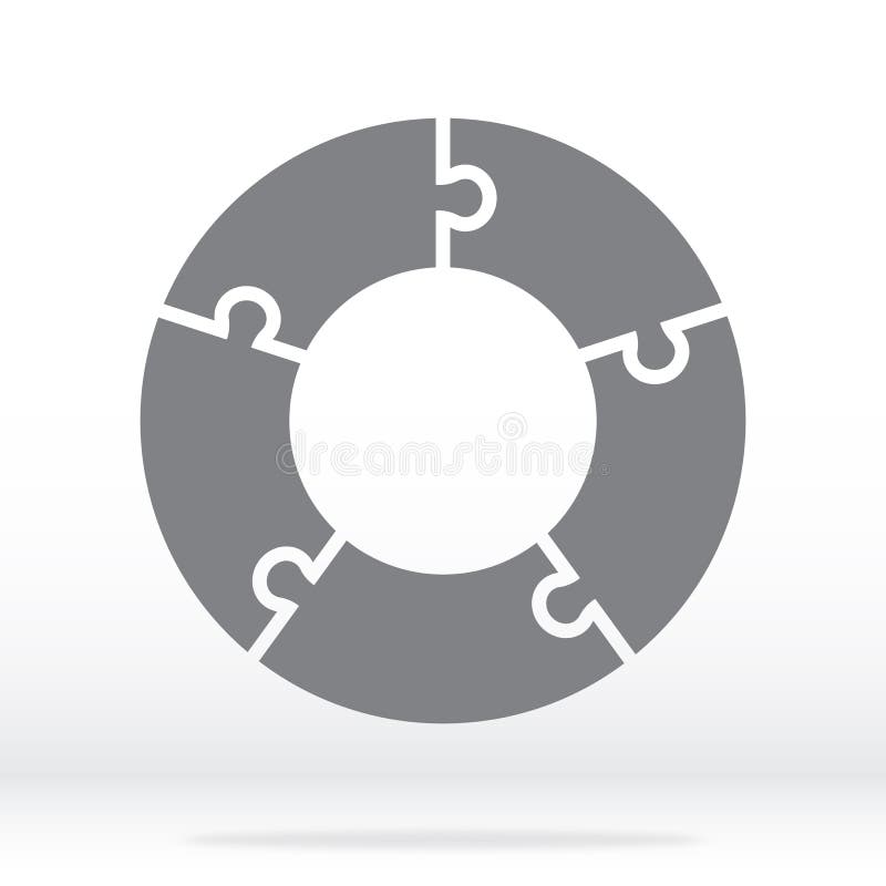 Simple icon circle puzzle in gray. Simple icon circle puzzle of the five elements. stock illustration