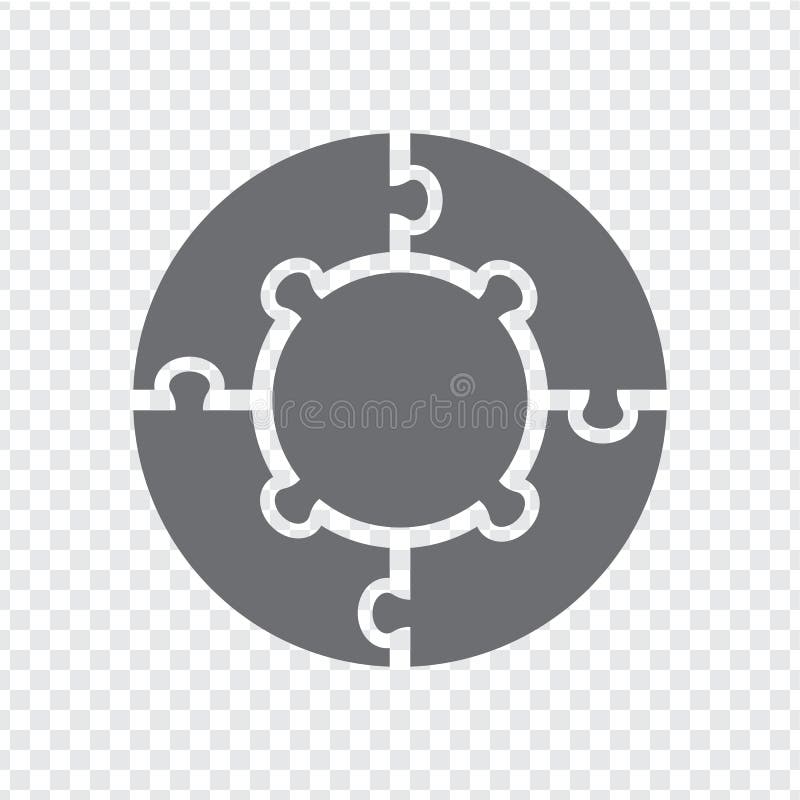 Simple icon circle puzzle in gray. Simple icon circle puzzle of the four and center elements on transparent background vector illustration