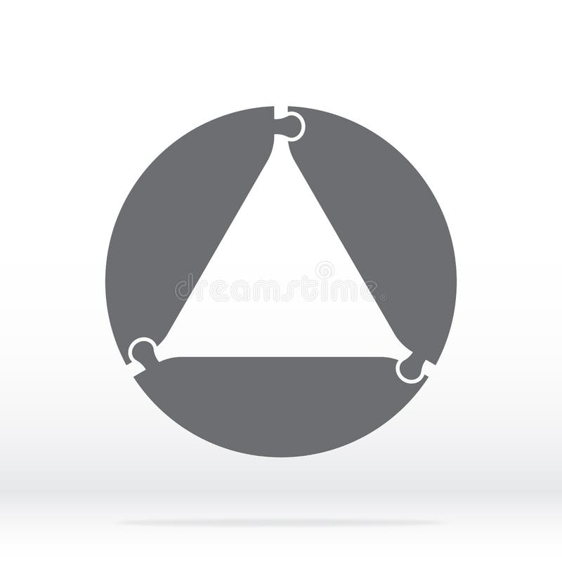 Simple icon circle puzzle in gray. Simple circle puzzle of three pieces on gray background. Flat design. Vector royalty free illustration.