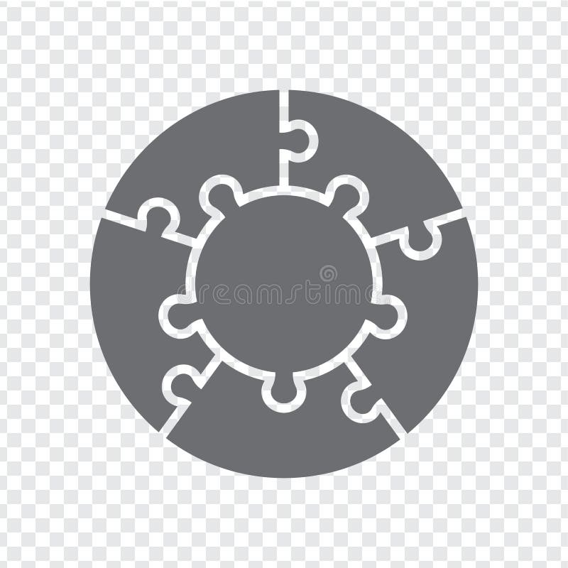 Simple icon circle puzzle in gray. Simple icon circle puzzle of the five pieces and center on transparent background. vector illustration