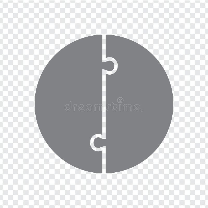 Simple icon circle puzzle in gray. Simple icon circle puzzle of the two elements. stock illustration