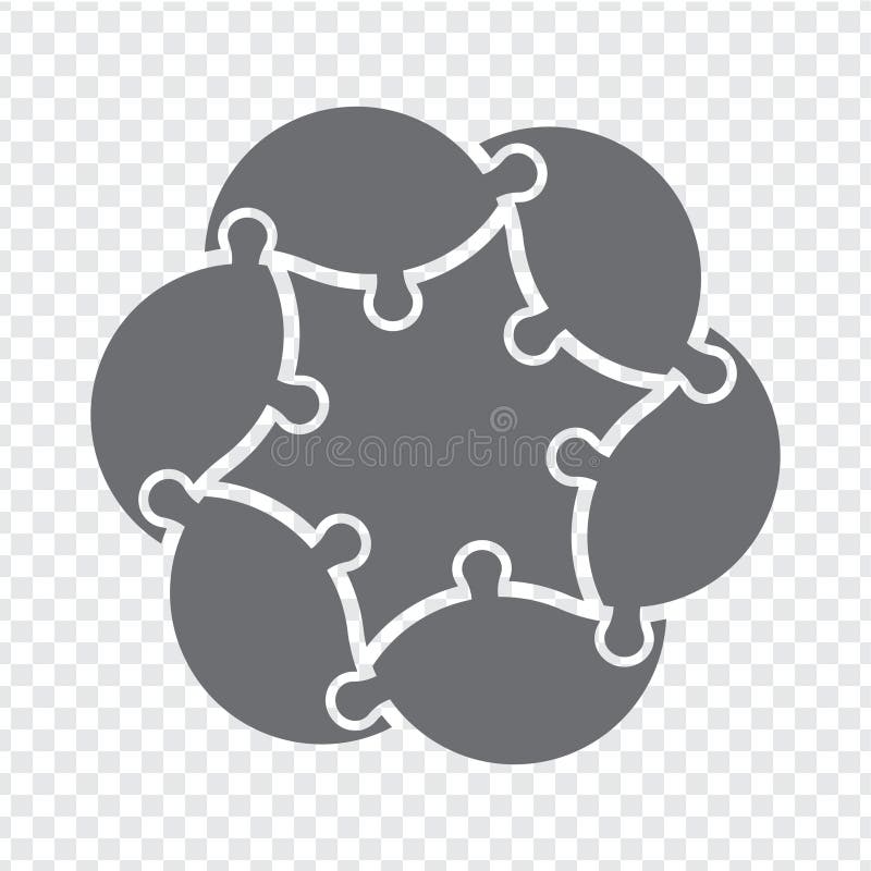 Simple icon circle puzzle in gray. Simple icon puzzle of the six elements and center on transparent background vector illustration