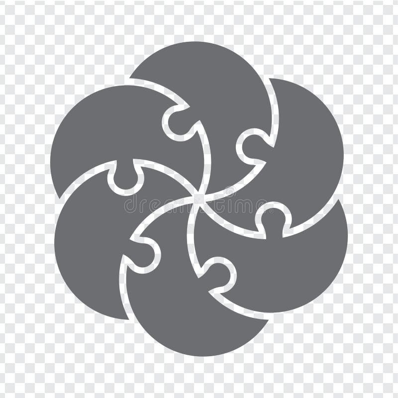 Simple icon circle puzzle in gray. Simple icon puzzle of the six elements  on transparent background for your web site design, app