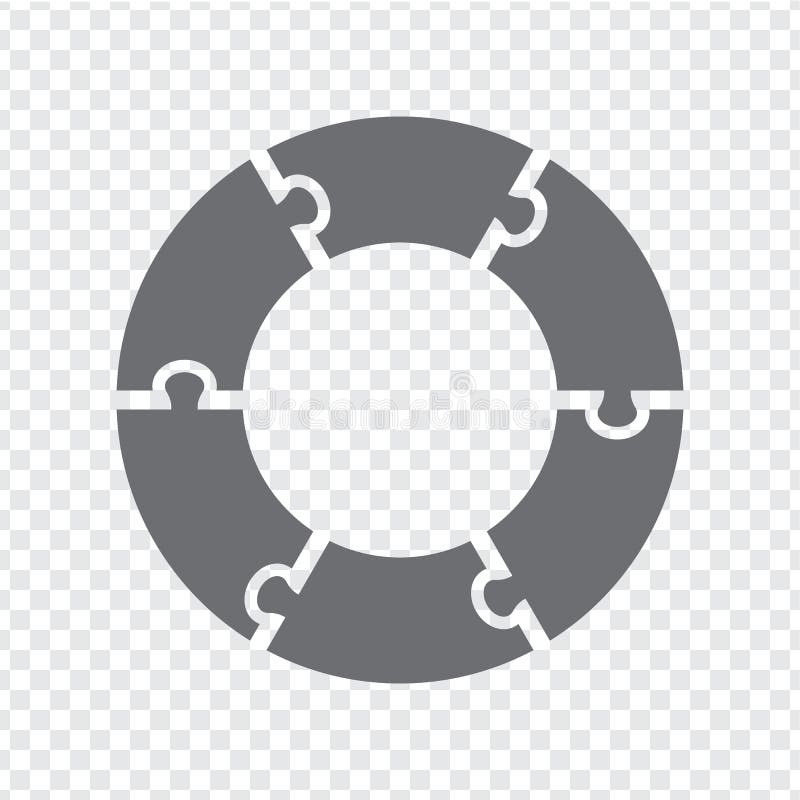 Simple icon circle puzzle in gray. Simple icon circle puzzle of the six elements on transparent background. stock illustration
