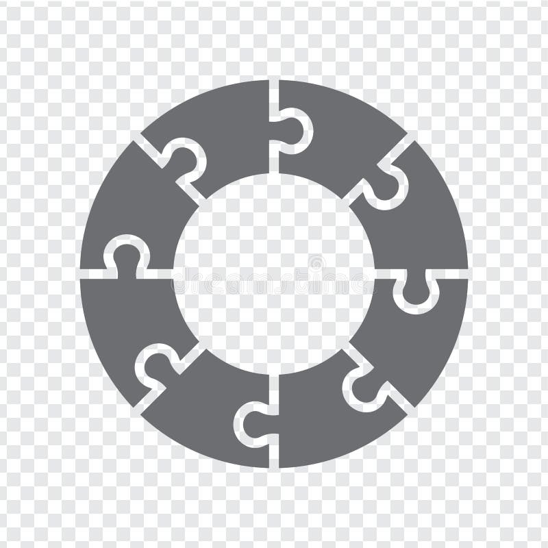 Simple icon circle puzzle in gray on transparent background. Simple icon circle puzzle of the eight elements. vector illustration
