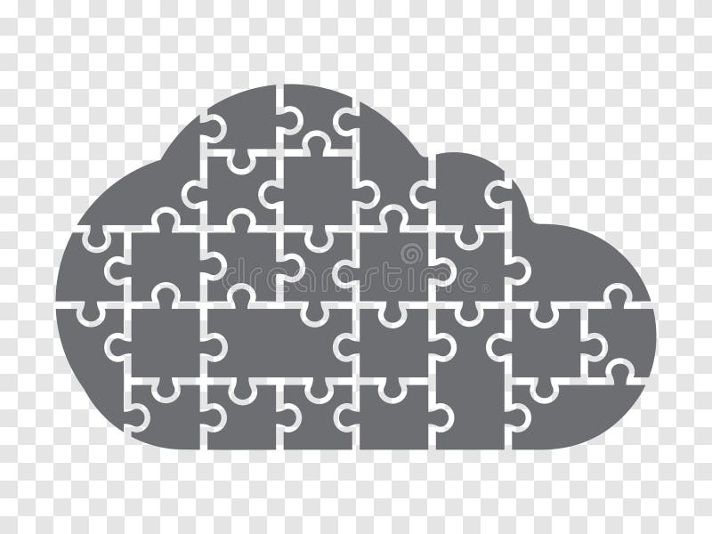 Simple icon cloud puzzle in gray. Simple icon puzzle of the twenty six elements on transparent background royalty free illustration