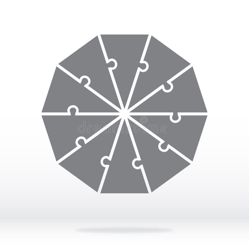 Simple icon decagon puzzle in gray. Simple icon decagon puzzle of the ten elements on transparent background. vector illustration