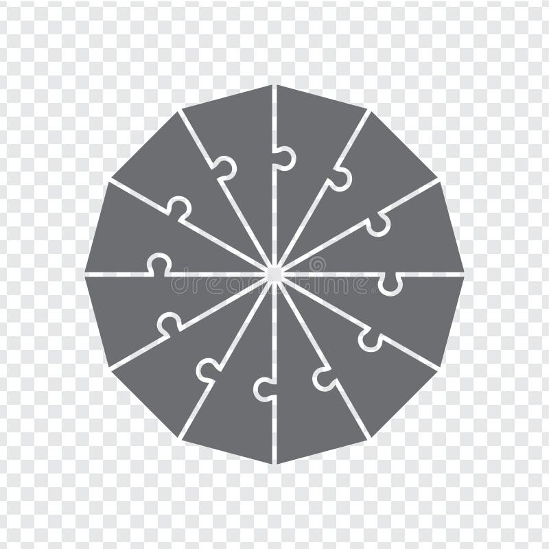Simple icon dodecagon puzzle in gray. Simple icon dodecagon puzzle of the twelve elements. Flat design. royalty free illustration