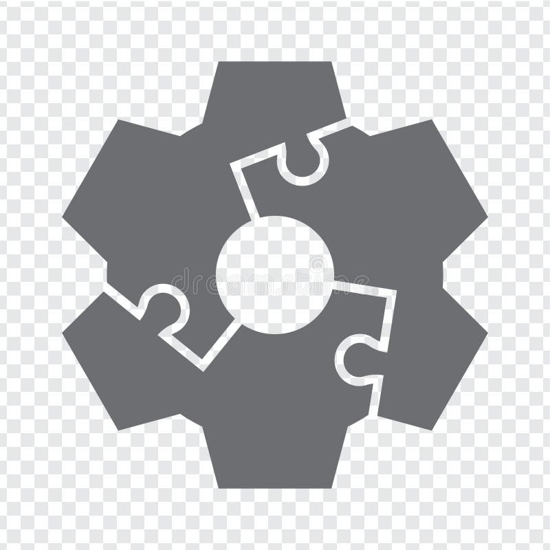 Simple icon gear puzzle in gray. Simple icon puzzle of the three elements on transparent background vector illustration