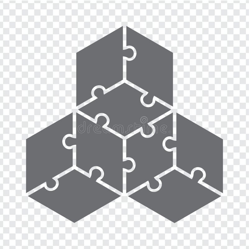 Simple icon hexagon puzzle in gray. Simple icon puzzle of the nine elements on transparent background. vector illustration