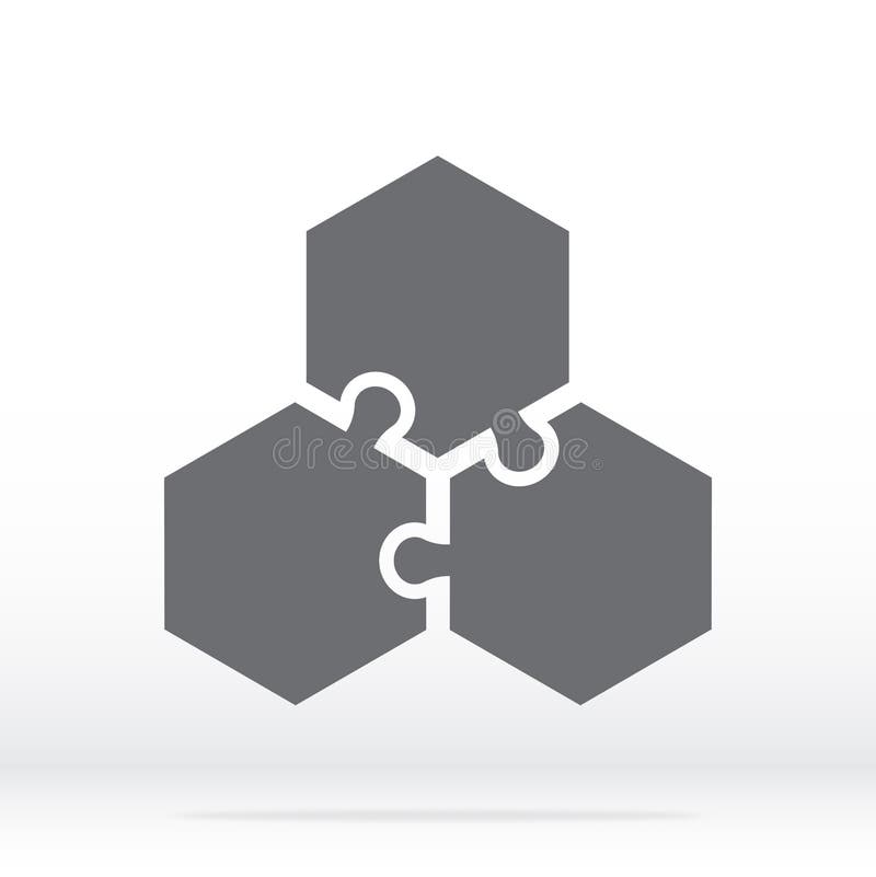 Simple icon hexagon puzzle in gray. Simple icon puzzle of three elements on white background for your web site design, logo, app royalty free illustration.