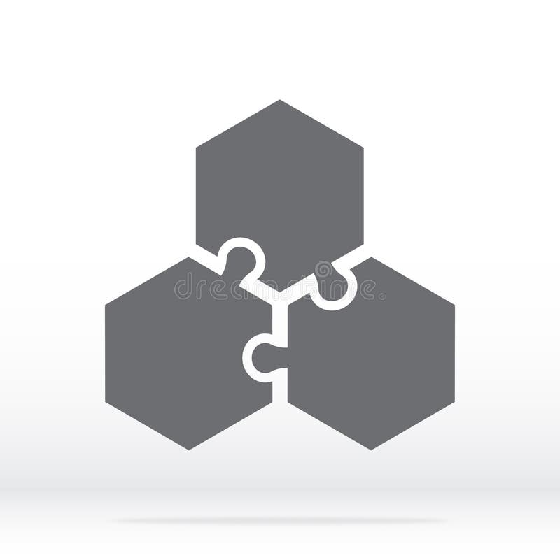 Simple icon hexagon puzzle in gray. Simple icon puzzle of three elements  on white background for your web site design, logo, app