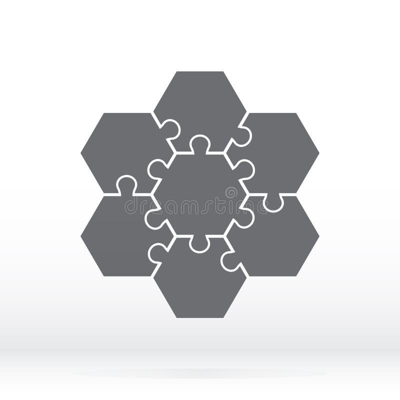 Simple icon hexagonal puzzles in gray. Simple icon puzzle of the seven elements. royalty free illustration