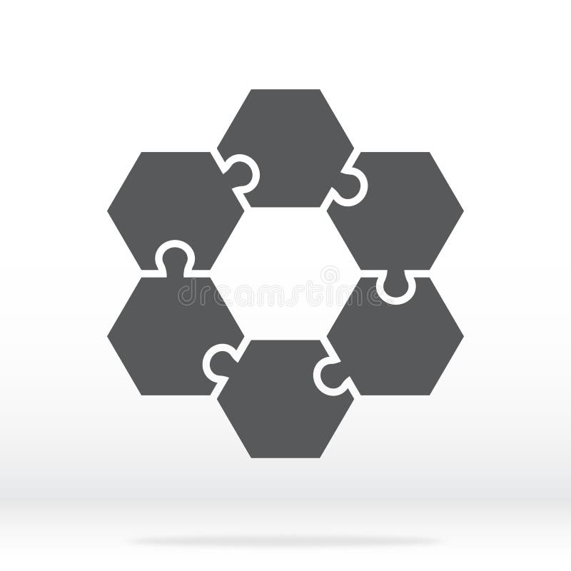 Simple icon hexagonal puzzles in gray. Simple icon puzzle of the six elements. vector illustration