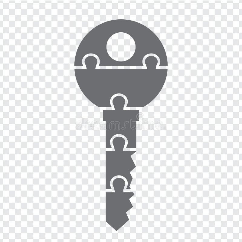Simple icon key puzzle in gray. Simple icon puzzle of the four elements on transparent background royalty free illustration