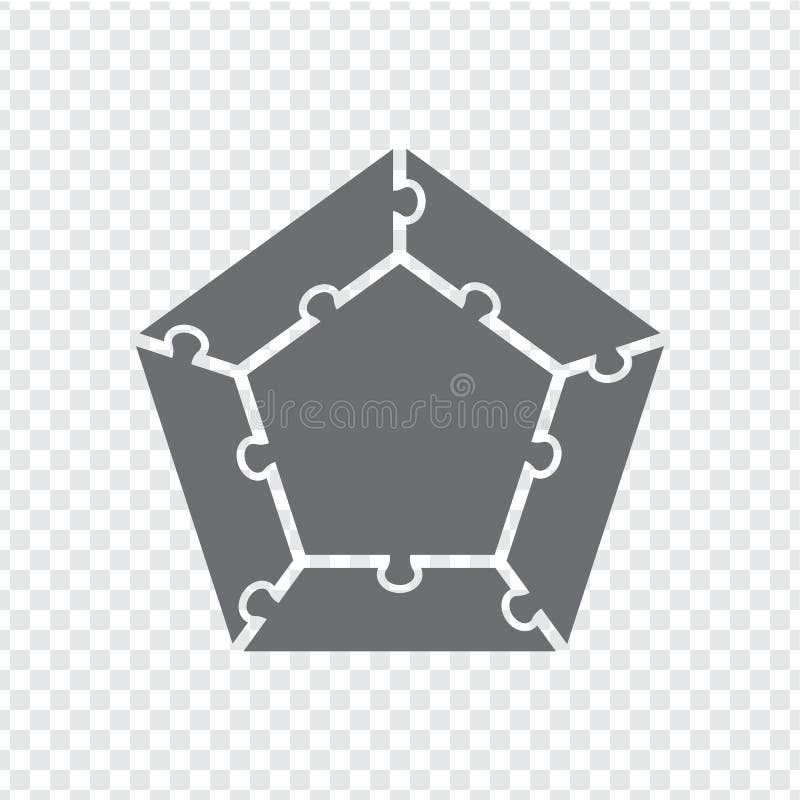 Simple icon pentagon puzzle in gray. Simple icon pentagon puzzle of the five elements and center on transparent background. vector illustration