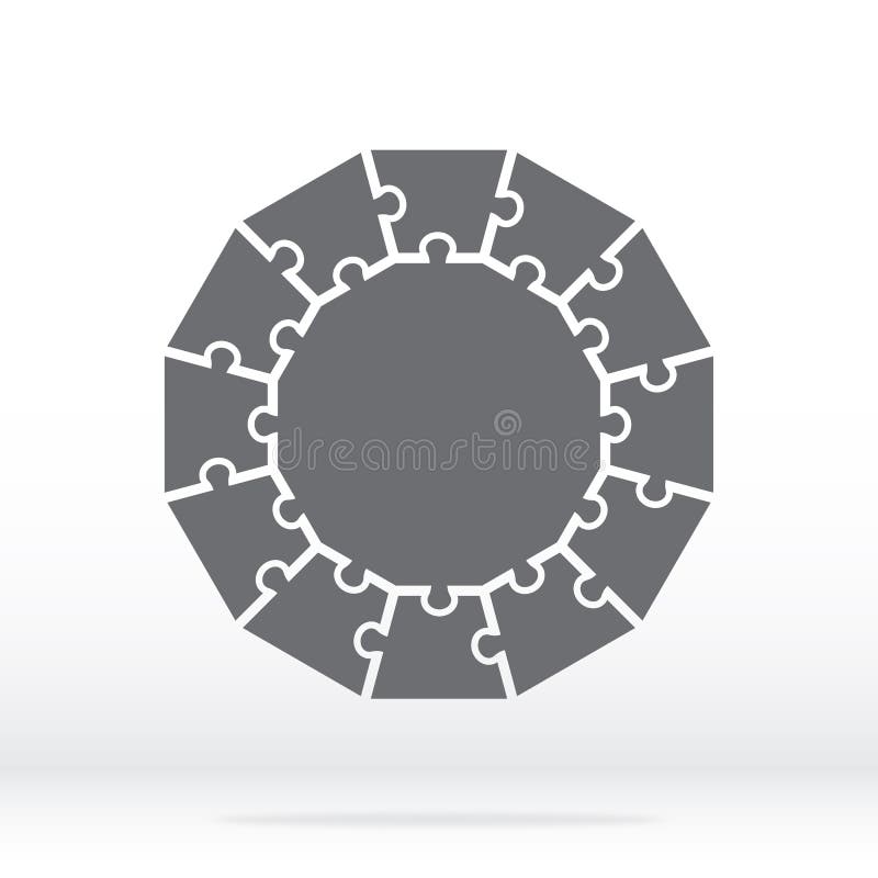 Simple icon polygon puzzle in gray. Simple icon Puzzle of twelve polygonal pieces and center on gray background. vector illustration