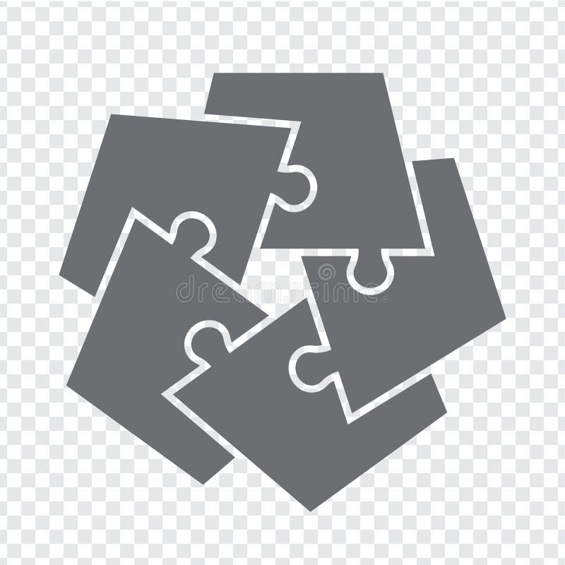 Simple icon polygonal puzzle in gray. Simple icon puzzle of the five elements on transparent background royalty free illustration