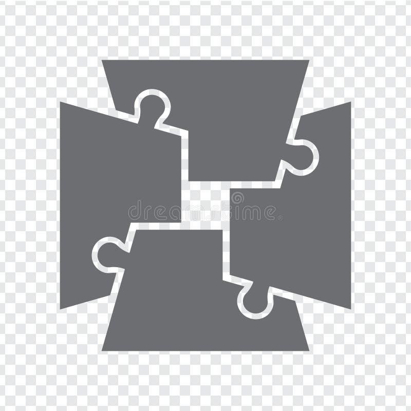 Simple icon polygonal puzzle in gray. Simple icon puzzle of the four elements on transparent background stock illustration