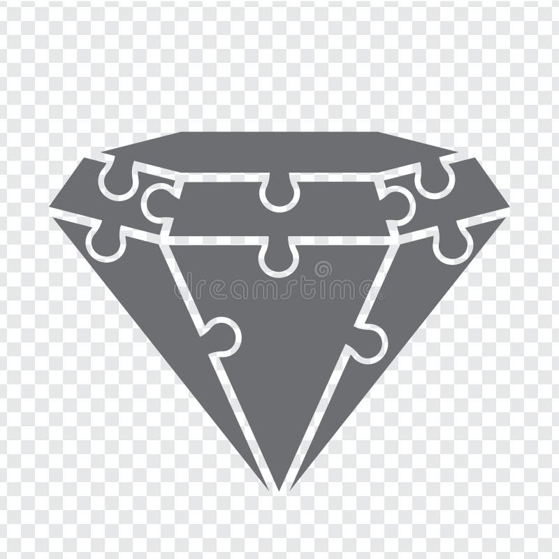 Simple icon polygonal puzzle in gray on transparent background. Simple icon diamond puzzle of the different seven elements. stock illustration