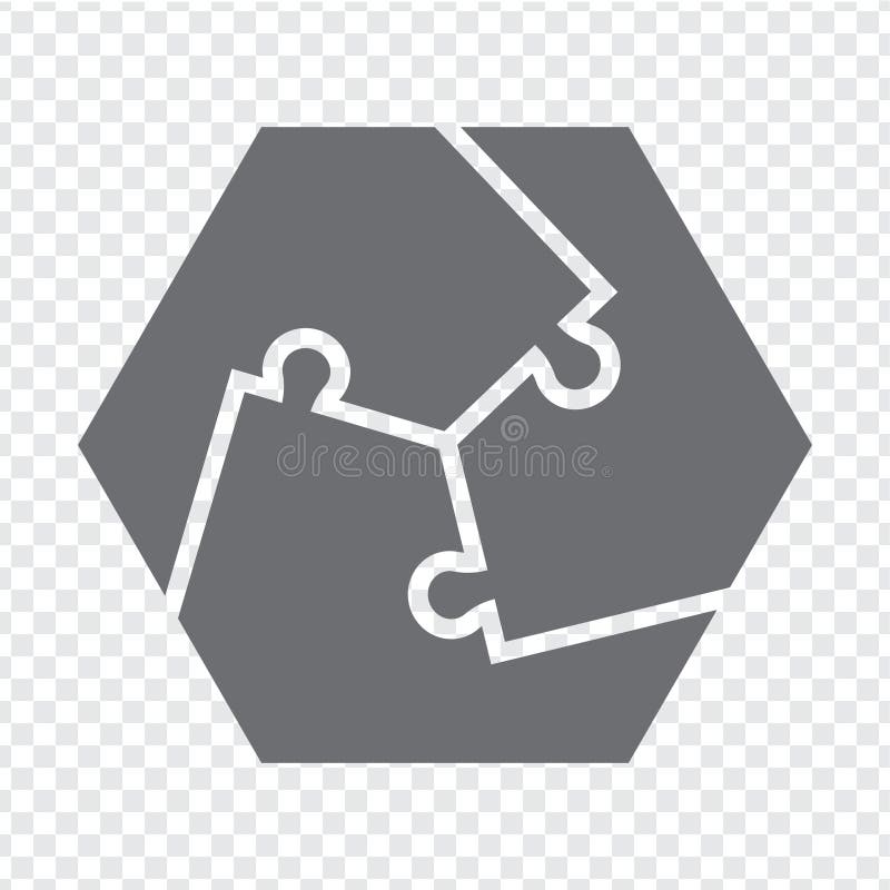 Simple icon puzzle in gray. Simple icon hexagon puzzle of the three elements on transparent background royalty free illustration