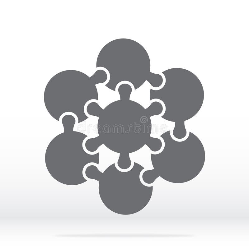 Simple icon puzzle in gray. Simple icon puzzle of the six circles and center elements on transparent background your web site desi