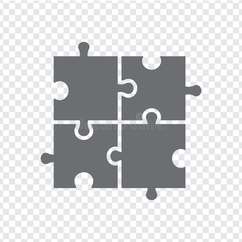 Simple icon puzzle in gray. Simple icon unfinished puzzle of four pieces on transparent background. Flat design. stock illustration