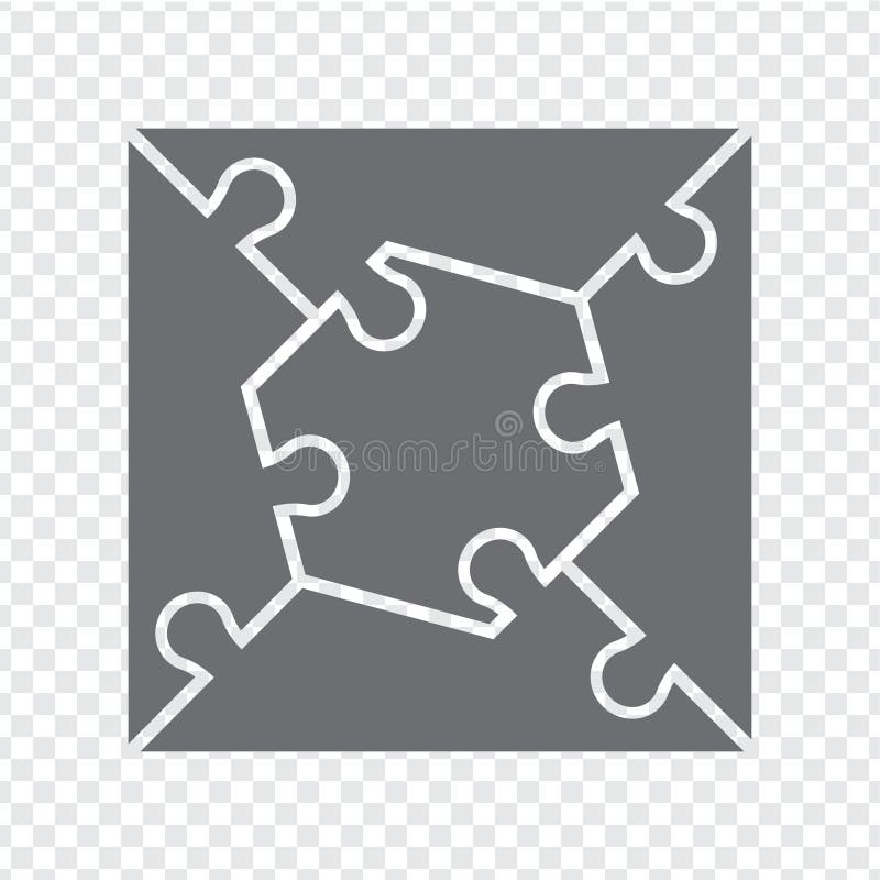 Simple icon puzzle square in gray. Simple icon puzzle of the four elements and center hexagon on transparent background royalty free illustration
