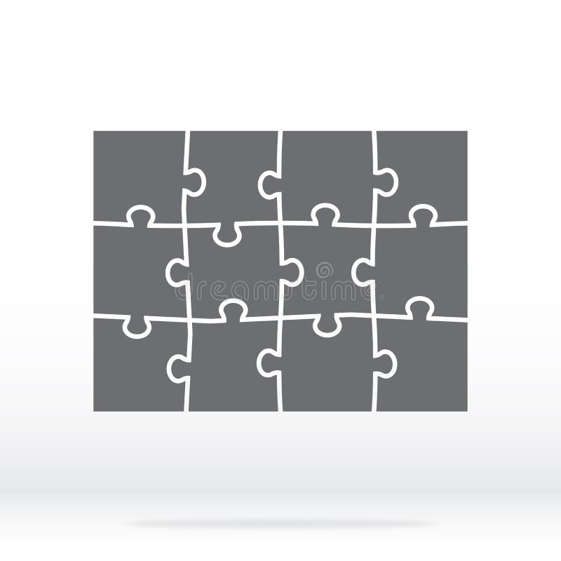 Simple icon puzzles in gray. Simple icon puzzle of the twelve elements on gray background. Simple icon puzzle four on three pieces vector illustration