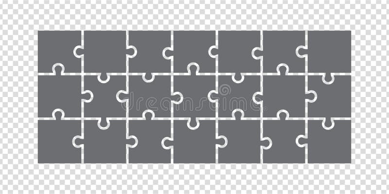 Simple icon puzzles in gray. Simple icon puzzle of the twenty one elements on transparent background stock illustration