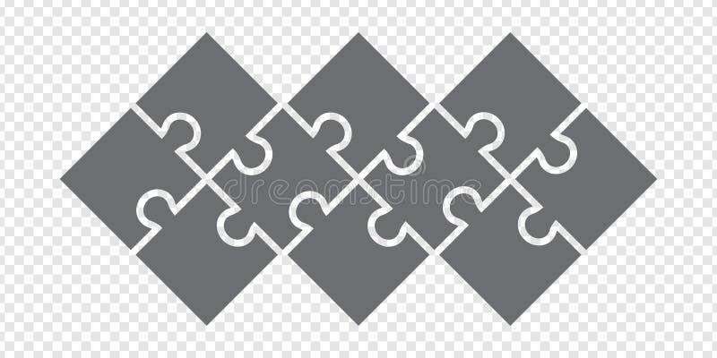 Simple icon puzzles in grey. Simple icon puzzle of the ten elements on transparent background stock illustration