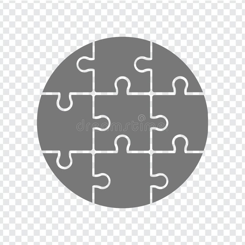 Simple icon puzzles on transparent background. Gray circle of puzzle. Simple icon puzzle of the nine elements royalty free illustration