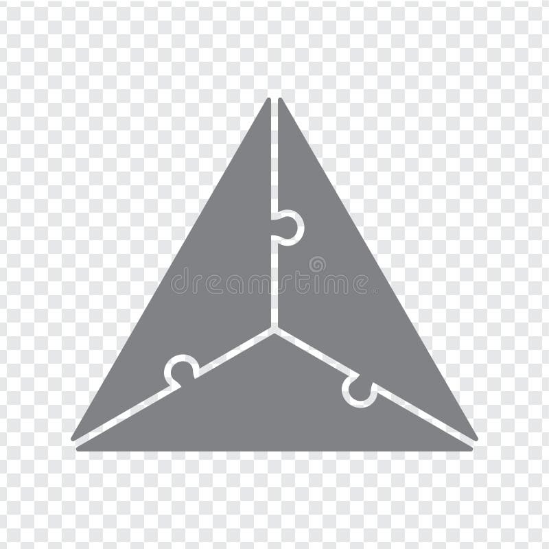 Simple icon triangle puzzle in gray. Simple icon triangle puzzle of the three elements on transparent background. vector illustration